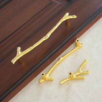 375 5Furniture Handle Knobs Gold Branches Drawer Handles Zinc Alloy Kitchen Cabinet Knob Door Handle Unique Hardware 96 128mm