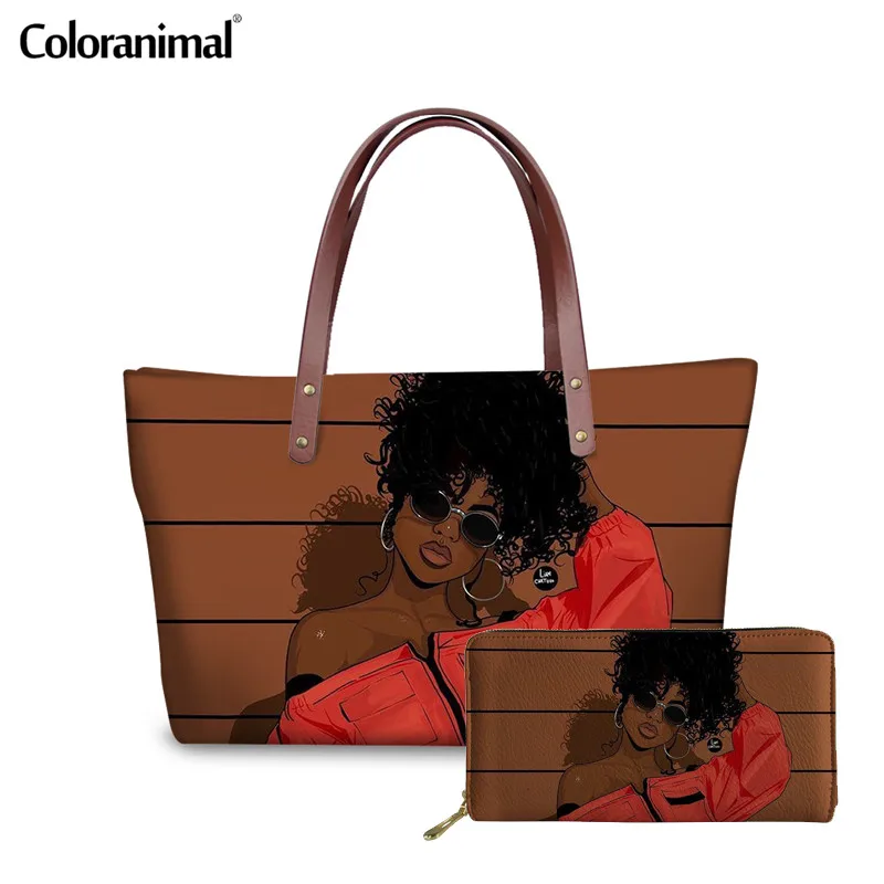 Coloranimal, новинка, Черная Королева, американская африканская Сумочка с печатными рисунками для девочек, женская сумка-тоут, роскошная кожа, кошелек, сумка-шоппер - Цвет: HMC1697AL-Z21