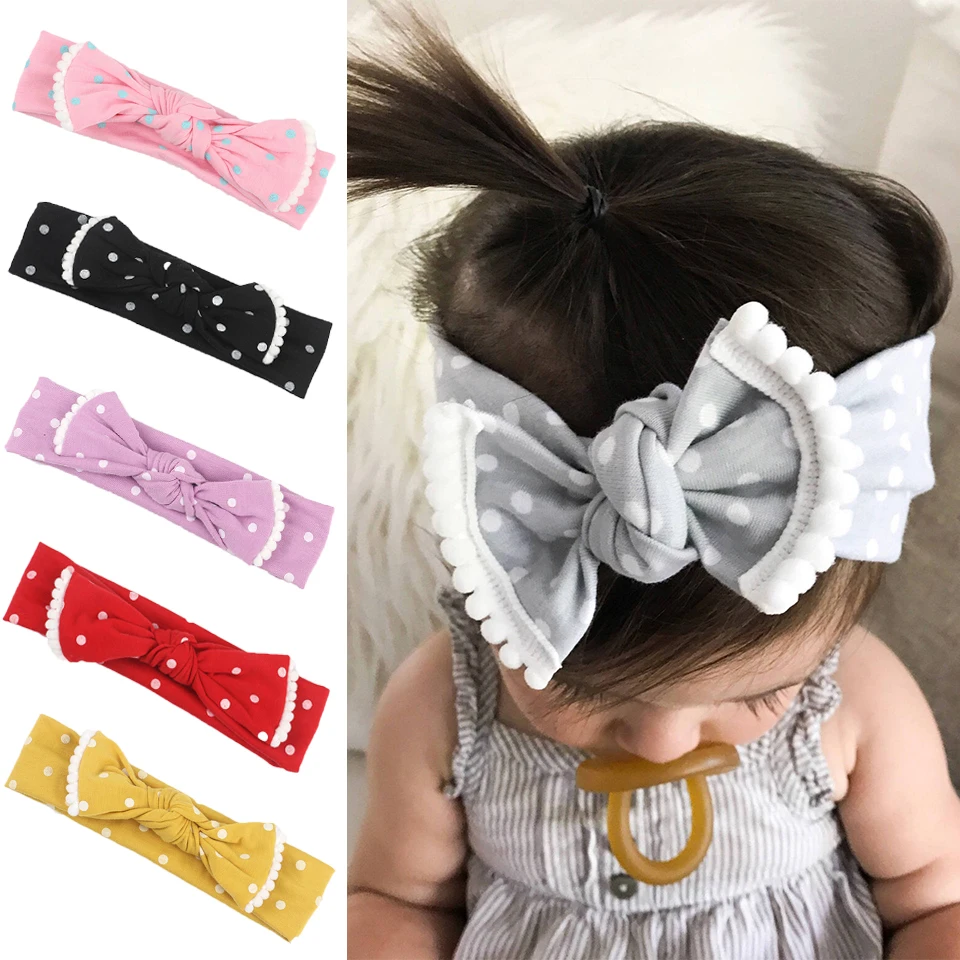 Baby Headband Polka Dots Bow Tie Head bands Kids Elastic Hairbands for Girls Turban Knot Headwrap Infants Hair Accessories Sale | Детская