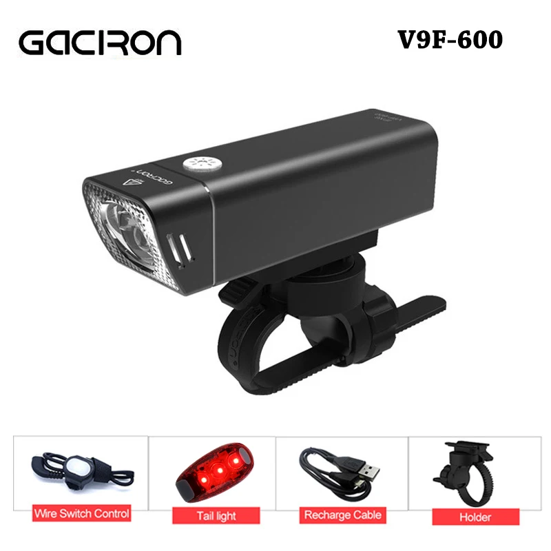 GACIRON 400-1800 люмен велосипедный передний светильник USB Перезаряжаемый велосипедный головной светильник вспышка светильник MTB дорожный велосипед Водонепроницаемый светодиодный головной фонарь - Цвет: 600 Lumens Black