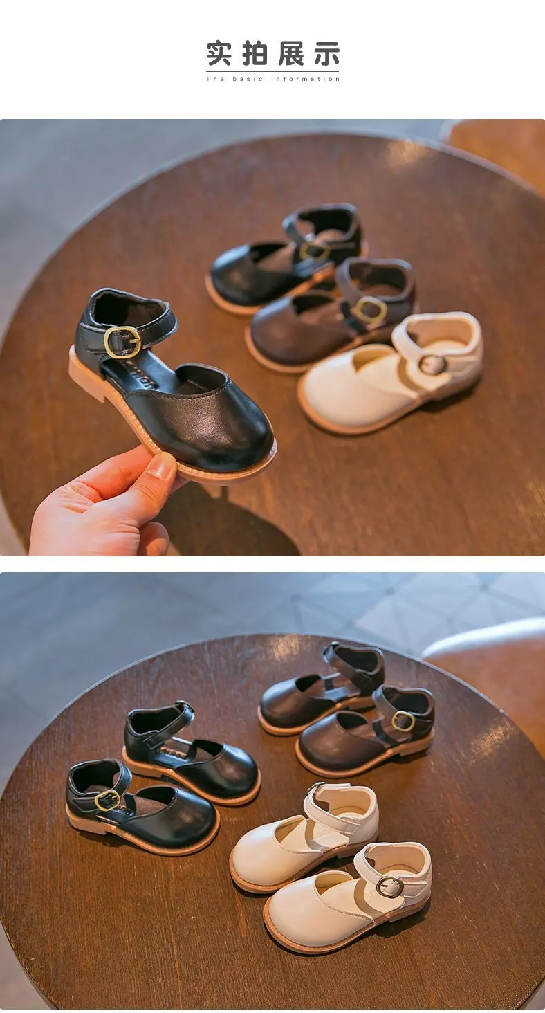 Comfortable Black Princess Sandals 2022 Spring New Girls Leather Shoes Simple Casual Children's Single Shoes Summer Fashion Sand boy sandals fashion