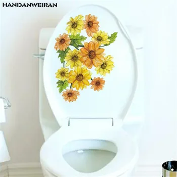 

1PCS yellow flower wall stickers bathroom waterproof toilet stickers toilet cover interior decoration 28 * 35CM