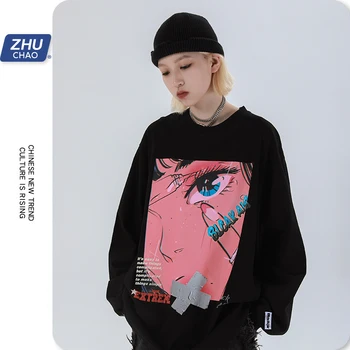 

woman/Men's clothes Sweatshirt Two dimensional cartoon printed long sleeve T-shirt Street trend Pullover hip hop high street top