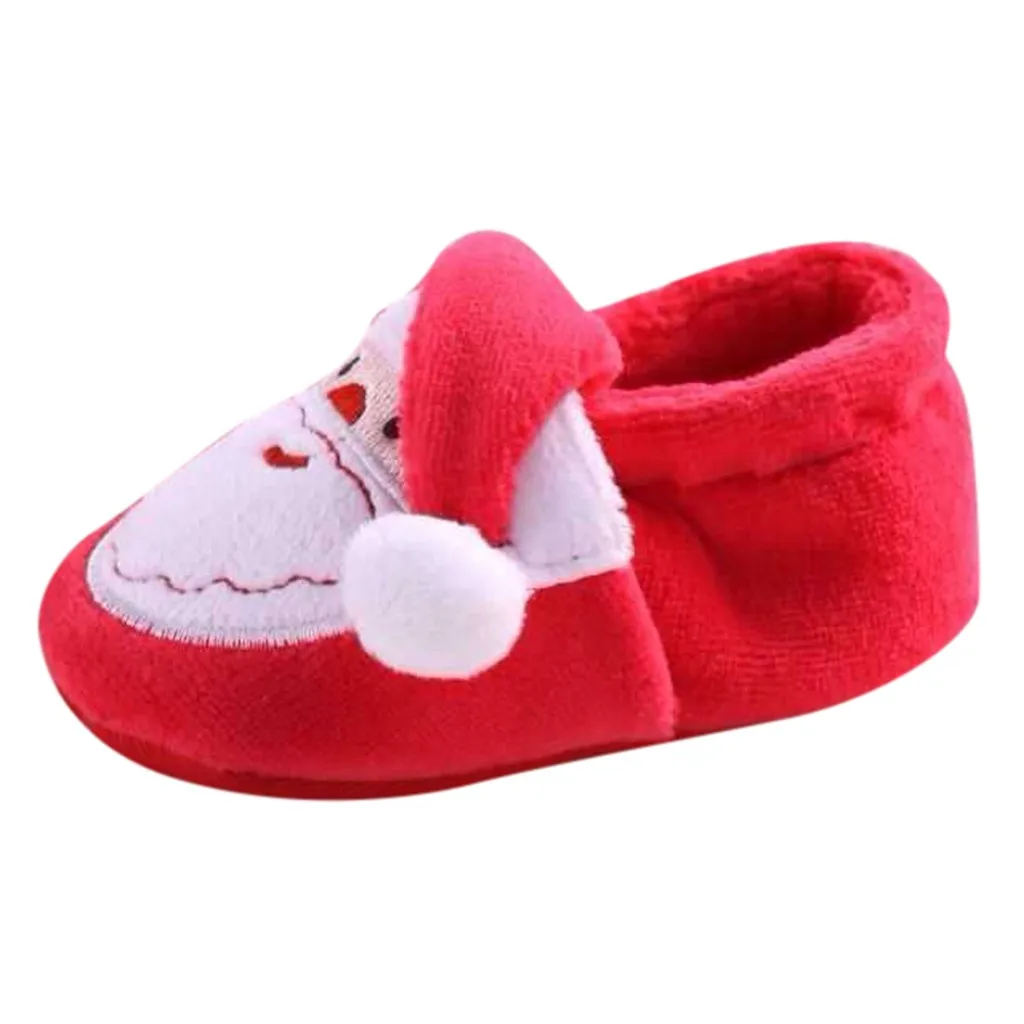 Рождественская Детская обувь; хлопковая Тканевая обувь для малышей с героями мультфильмов; обувь для малышей из хлопчатобумажной ткани без застежки; зимняя обувь для малышей - Цвет: Красный