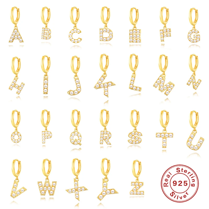

Aide Cute Mini 925 Sterling Silver Geometric English Letters Hoop Earring for Women Gold Silver Alphabet Bling Zircon Pendientes