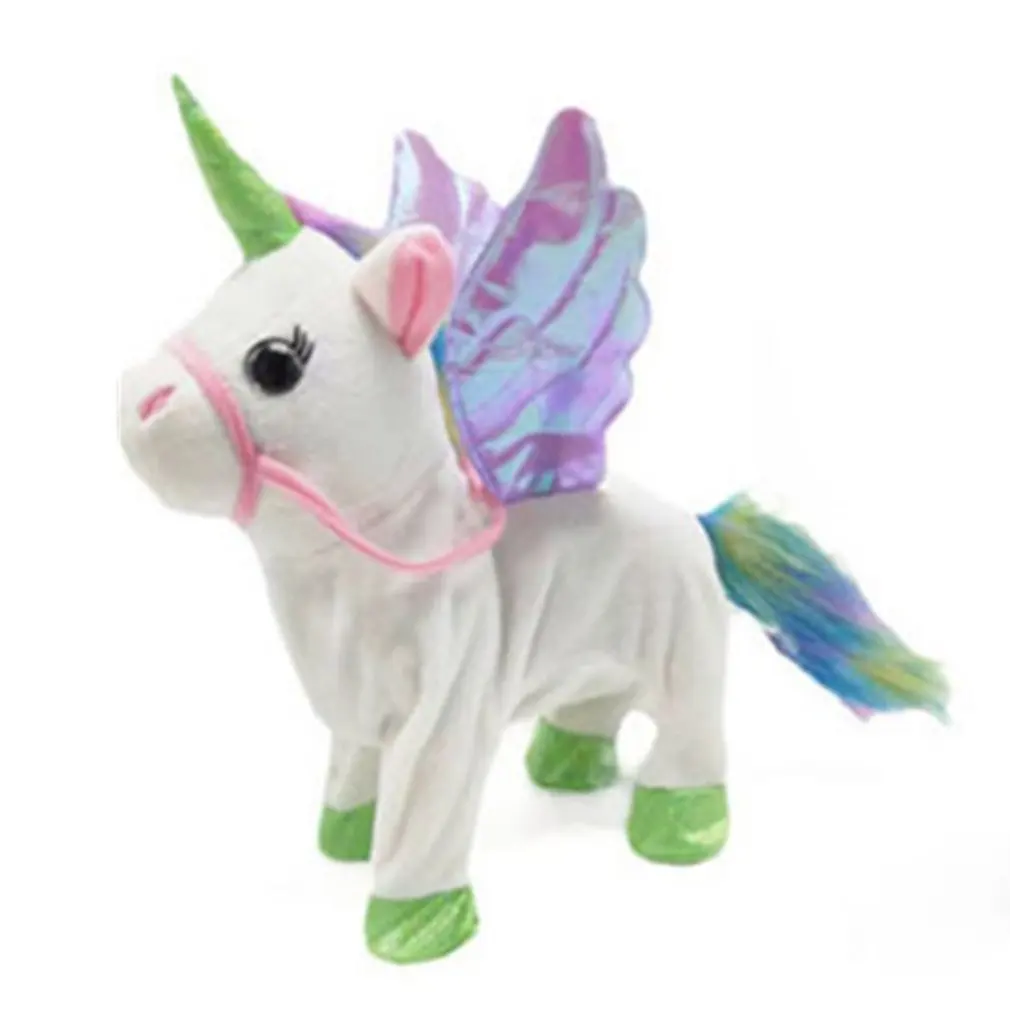 Милый Единорог, кукла, поводок, летающая лошадь, может ходить, может петь, плюшевые куклы для электрического единорога, плюшевая игрушка, детский подарок на день рождения