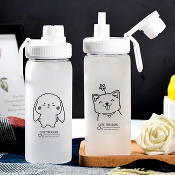 

500ML straw cup Personality trend girl heart glass Cute portable water cup With mobile phone stand Net red frosted glass