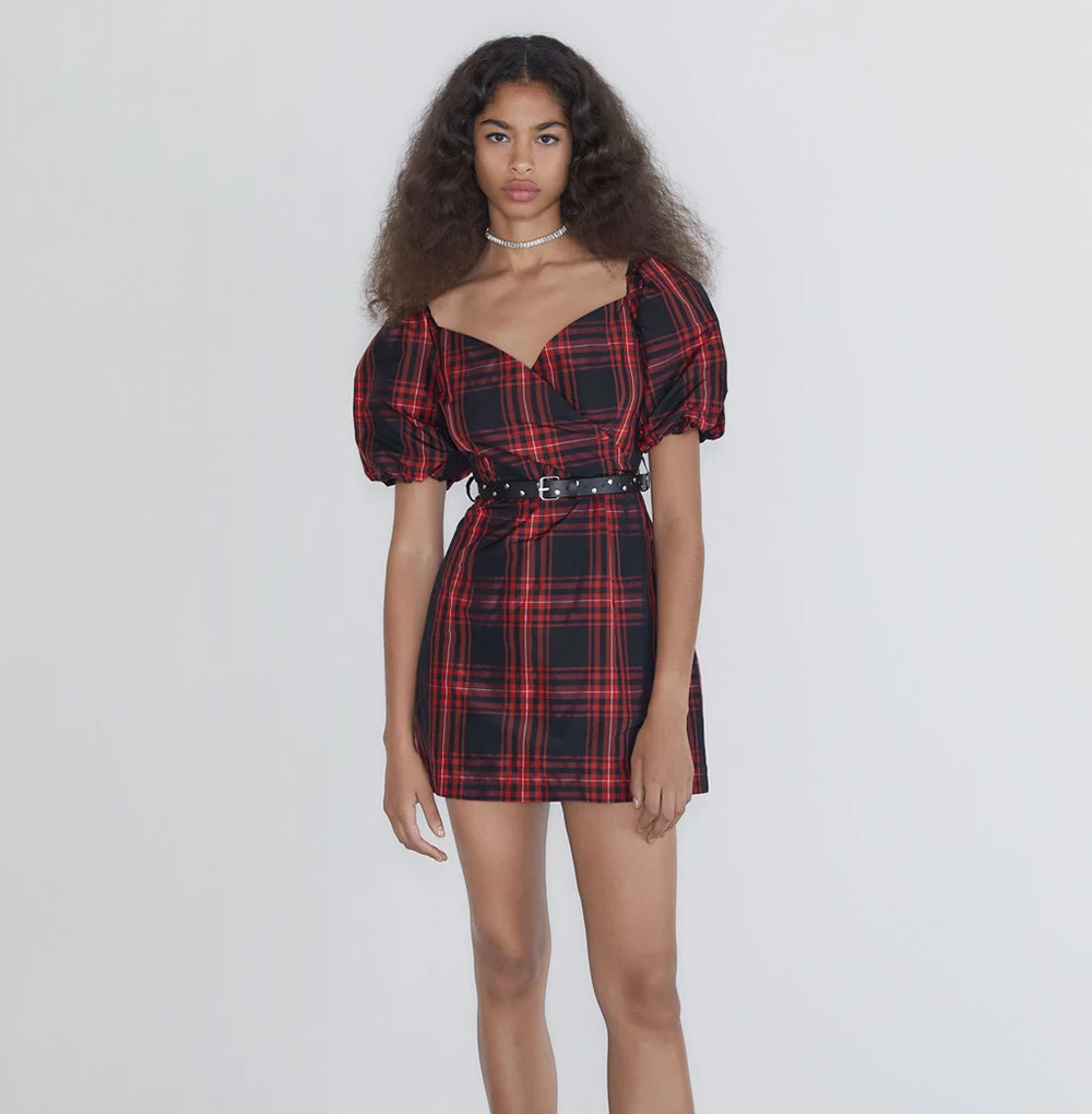 Платье ZA Fashion женское Красное Клетчатое тонкое винтажное корейское осенне-летнее новейшее платье богемные Повседневные Вечерние подарок для друзей/девочек