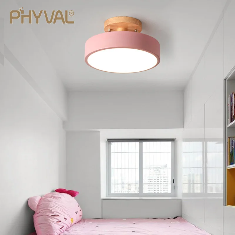 LED Ceiling Light Nordic Ceiling Lamp Macaron Wooden LED Ceiling Light Modern Round Metal Lamp For Bedroom Living Room Decoration Lighting