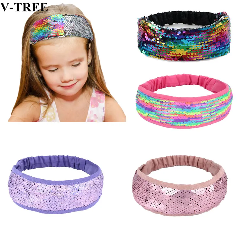 Diademas de doble cara para niña, banda para el pelo con lentejuelas, turbante de princesa, accesorios de arco iris