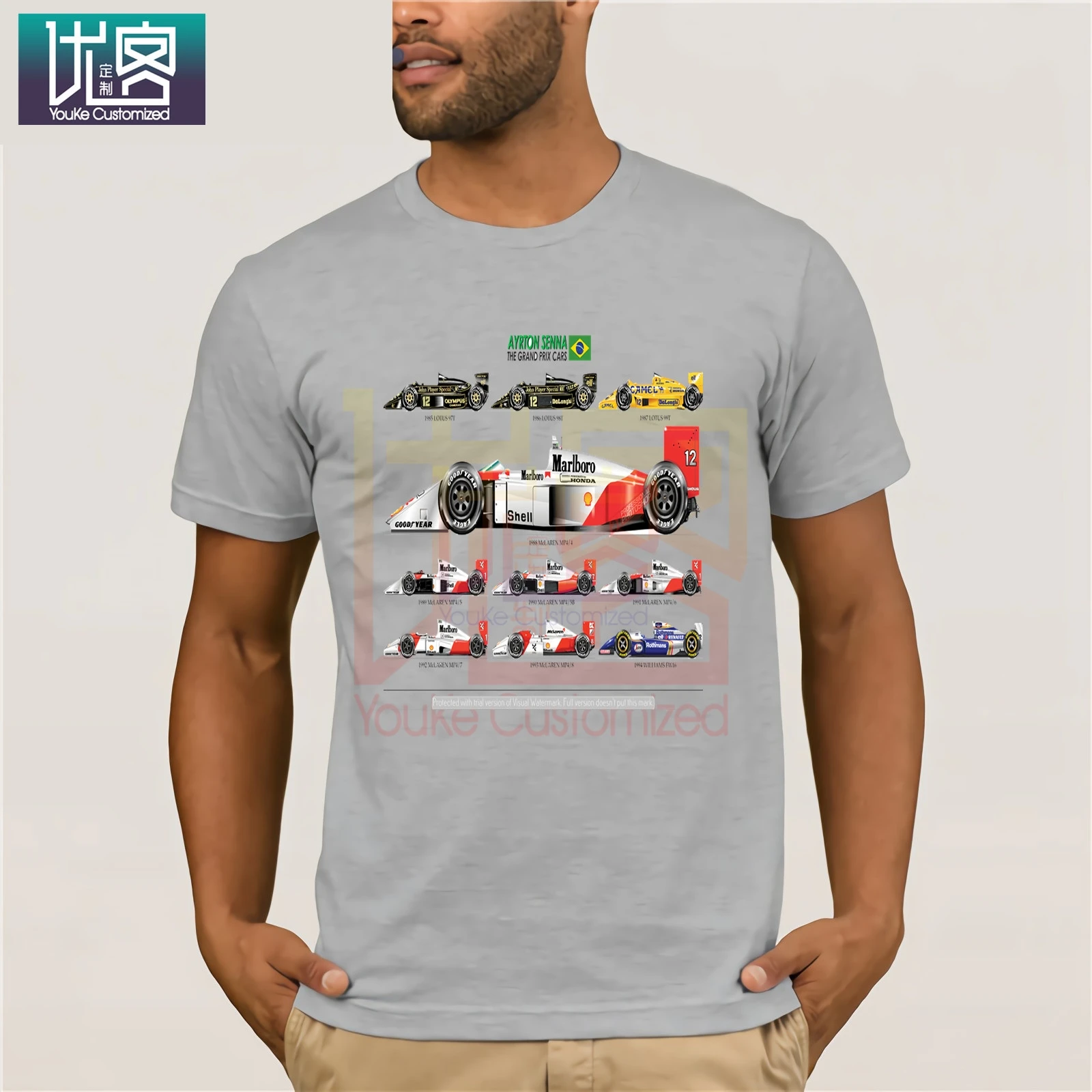 Мужская футболка с надписью All The Cars Ayton Senna Formula 1 Racing Car F1 топы короткими рукавами и