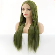 Living Green Long Silky Strtaight Synthetic Lace Front Wig Heat Resistant Fiber Middle Part Natural Hairline For Women Girls Wig