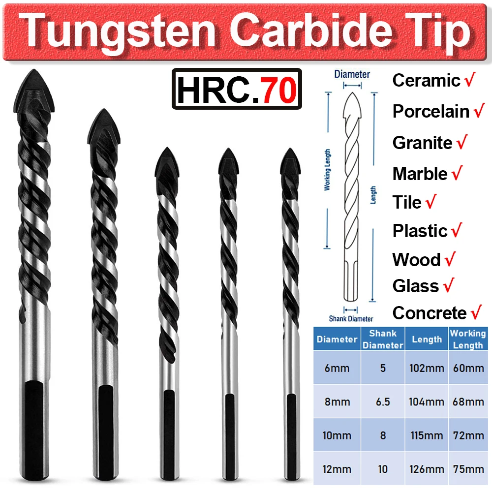 5 шт. мульти-материал карбид вольфрама наконечник плитки сверла для фарфора керамический бетон кирпичная стена стекло зеркала Дерево 6-12 мм D35