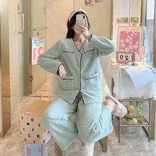 2021 Korean Pajamas Coral Velvet Women's Autumn And Winter New Thickened Double-sided Princess Lovely Home Clothes Sets Fashion