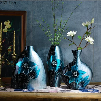 

Gradient Ceramics Vases for Flowers Desktop Ornaments Flower Pattern Large Floor Vase Flower Insert Vintage Home Decoration