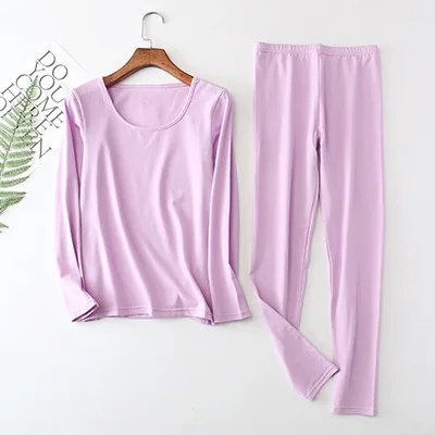 Free shipping women's new plus fertilizer to increase thermal underwear set round neck cotton home service size 2XL-6XL - Цвет: Light purple