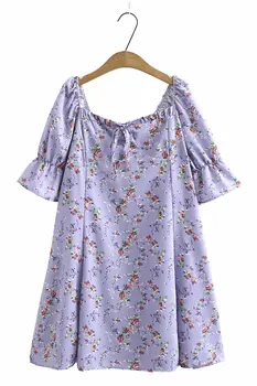 

2020 New Fashion Brand Oversize Dress Plus Size A-line Casual Summer Polyester Print Square Collar Short Natural Regular 8264