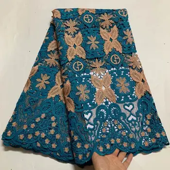 

Latest African lace fabric 2020 latest heavy Stones embroidery African Gold wire fabrics Water soluble lace popular Dubai style