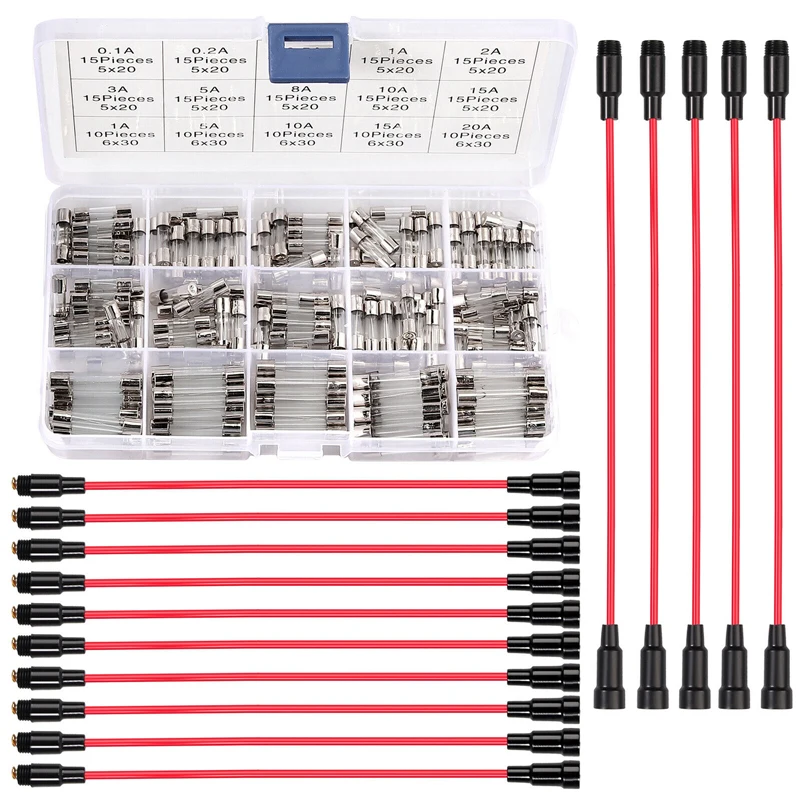 

200pcs Quick Blow Glass Fuse Tube Connector 5x20mm 0.1A-20A Assortment Fine Glass Fuse Microfuse Tube With Box