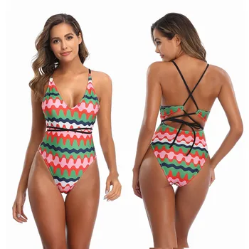 

Women's Sexy Bathing Suits Monokini Front Deep V Open Back One Piece Swimsuits Bandage Cross Bikini Sets Swimwear