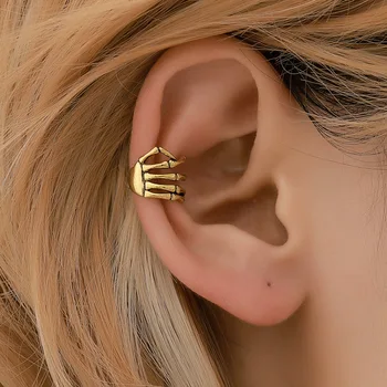 

Fashion Punk Style Skull Hand Spine Ear Cuffs Gold Ear Cuff Clip Earrings For Women No Piercing Fake Cartilage Earring