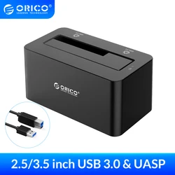 ORICO – Station d'accueil USB 3.0 pour disque dur SATA, boîtier HDD 2.5/3.5 pouces, adaptateur d'alimentation 12V2A, supporte 18TB 