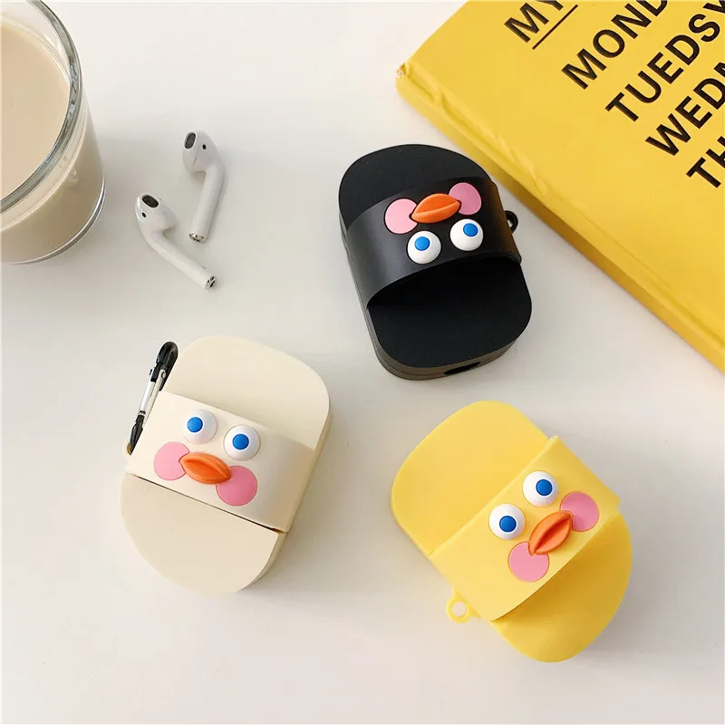 

Funny Duck slippers Bluetooth Earphone Case For Apple Airpods Cover Cute Silicone Headphone Case Box For Air pods Charging Box