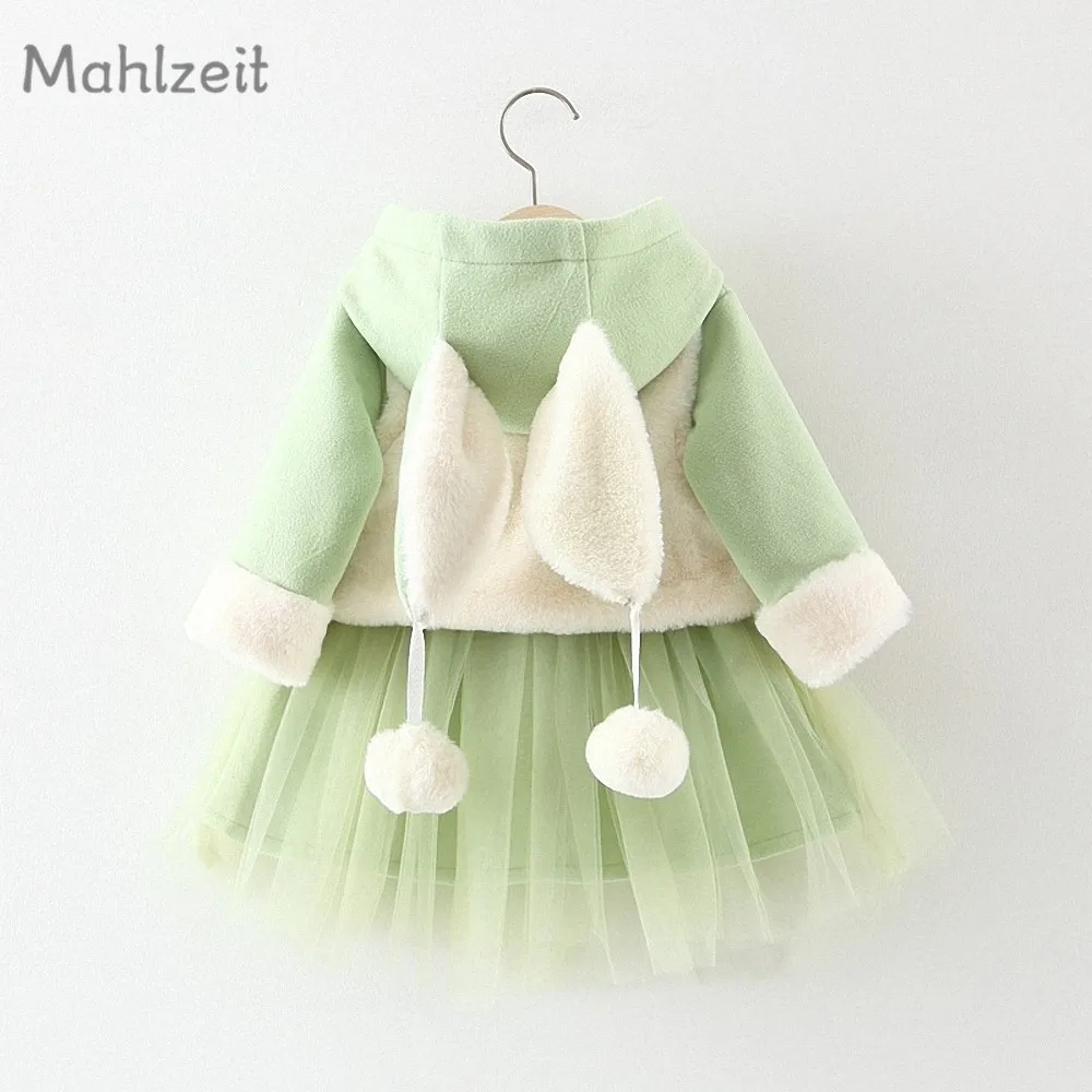 Осенне-зимнее платье с длинными рукавами для маленьких девочек милое мини-платье+ теплый жилет комплект из 2 предметов для От 0 до 2 лет, милое платье принцессы для маленьких девочек