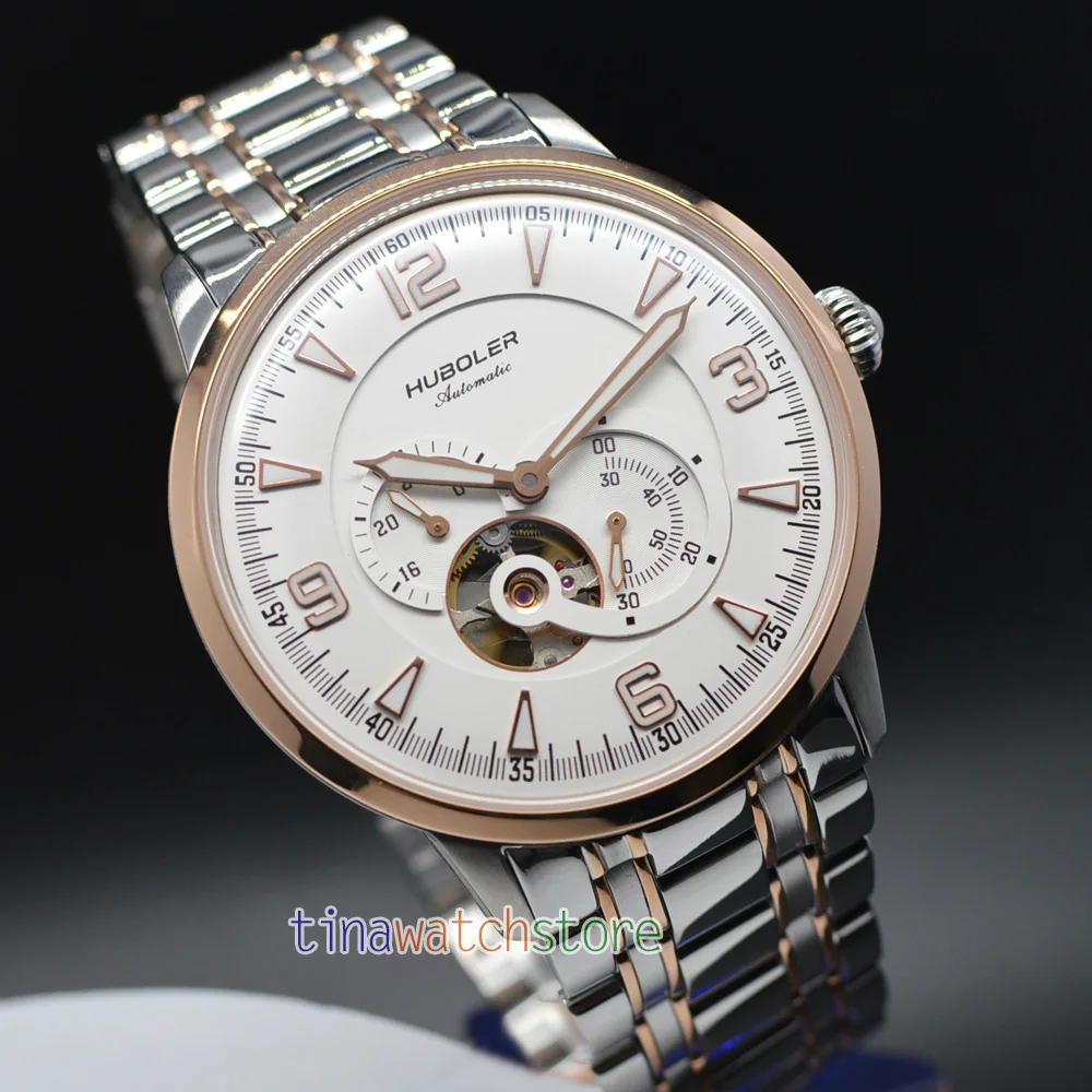 

Huboler 45MM Gold stainless steel 82S7 Multi-function Men Tourbillon Mechanical Watch 24 Hour display