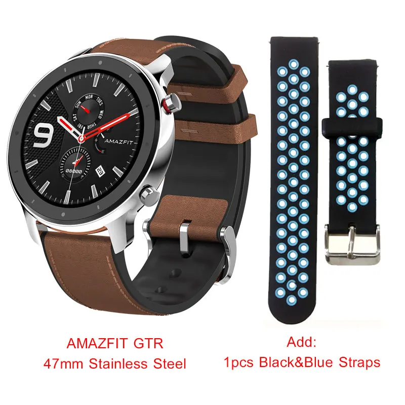 Steel Add BlackBlue Глобальная версия Xiaomi Huami Amazfit GTR 47 мм Смарт-часы 12 Спорт Здоровье сердечный ритм умные часы 24 дня батарея gps - Цвет: Steel Add BlackBlue