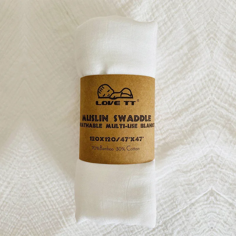 Bamboo Cotton Wrapped Muslin Blankets Bath Towel With Solid Color Dyed Wrap For Newborn Infants