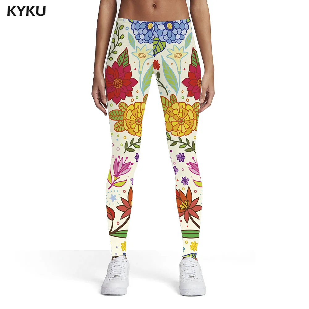 KYKU Flowers Leggings Women Painting 