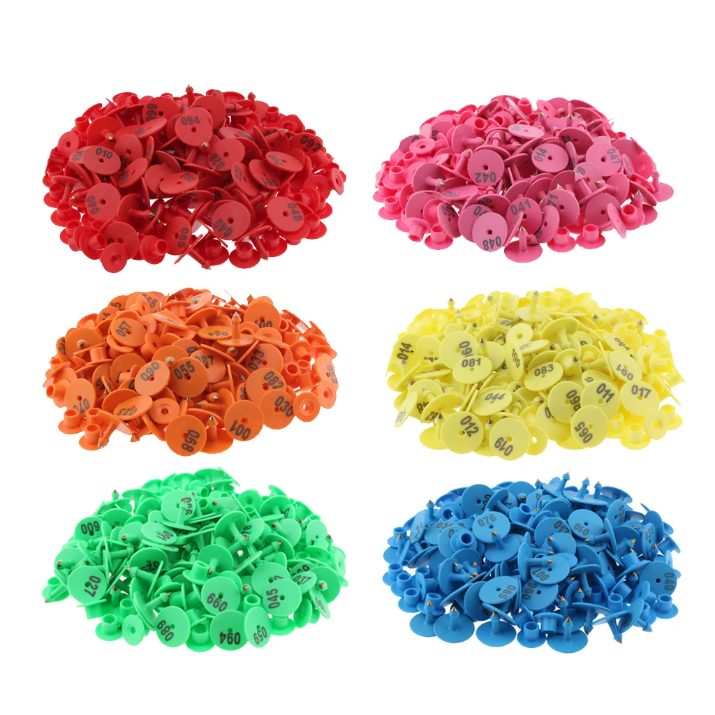 6-Color 600PCS Numbered Livestock Ear Tag For Pig Cow Cattle Goat Sheep, safe to animals; brass ear stud never rust