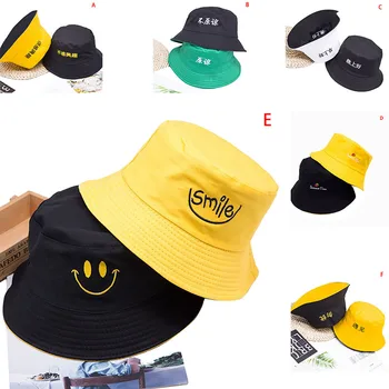 

Summer New Korean double-sided wear creative embroidered fisherman hat Casual fashion visor cap men and women Bucket hat caps