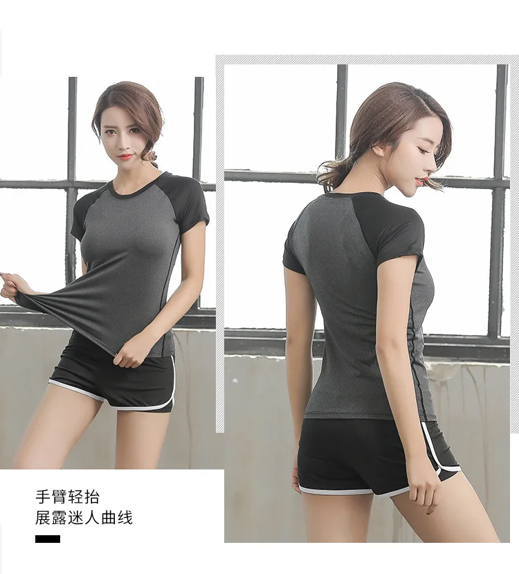 Для женщин для йоги, облегающие-Fit короткий рукав для фитнеса, бега, занятий спортом тренировочные быстросохнущие эластичные разноцветные футболка с круглым вырезом Детские костюмы Clo