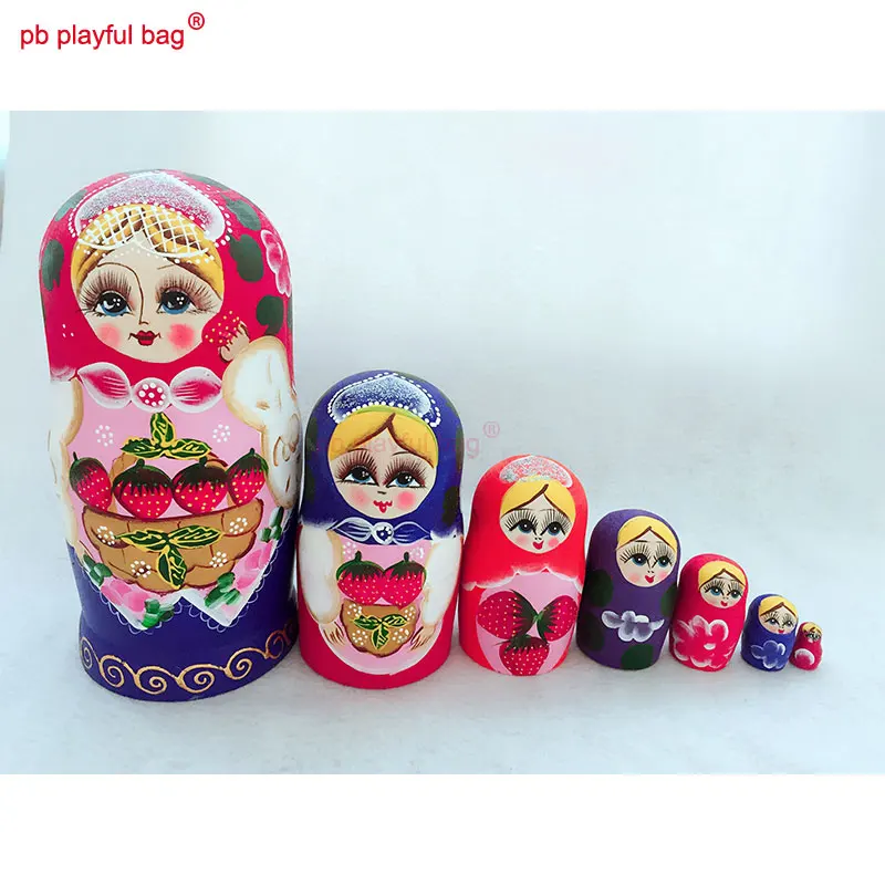 

PB Playful bag Seven layer strawberry Russian dolls wooden DIY toy set couple birthday gifts creative novelty decorations HG100