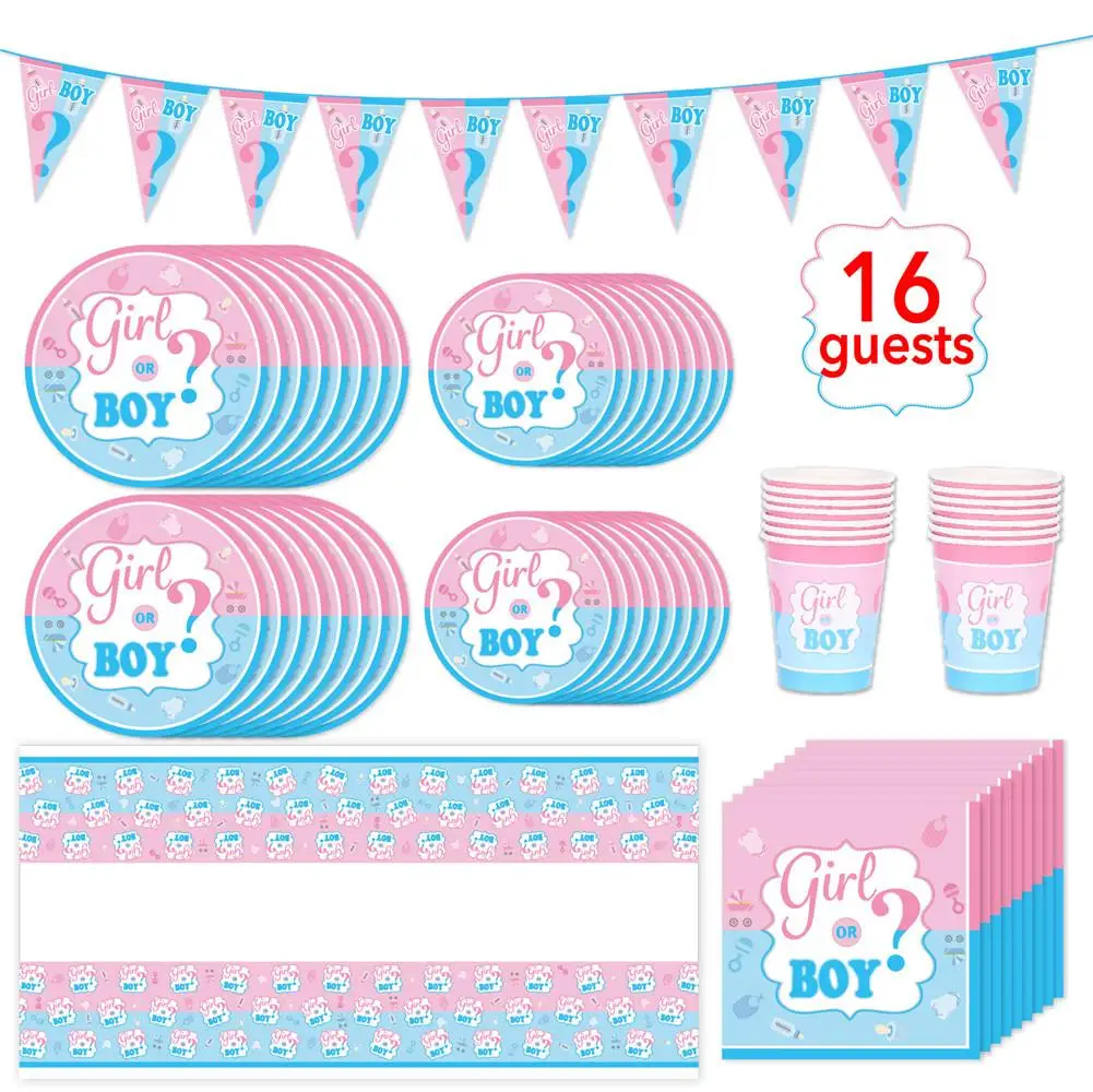 Baby Gender Reveal Partyware Kit Blue Pink Plates Napkins Cups Cutlery Set Party Paper Cup Decorations Tool - Цвет: Type D