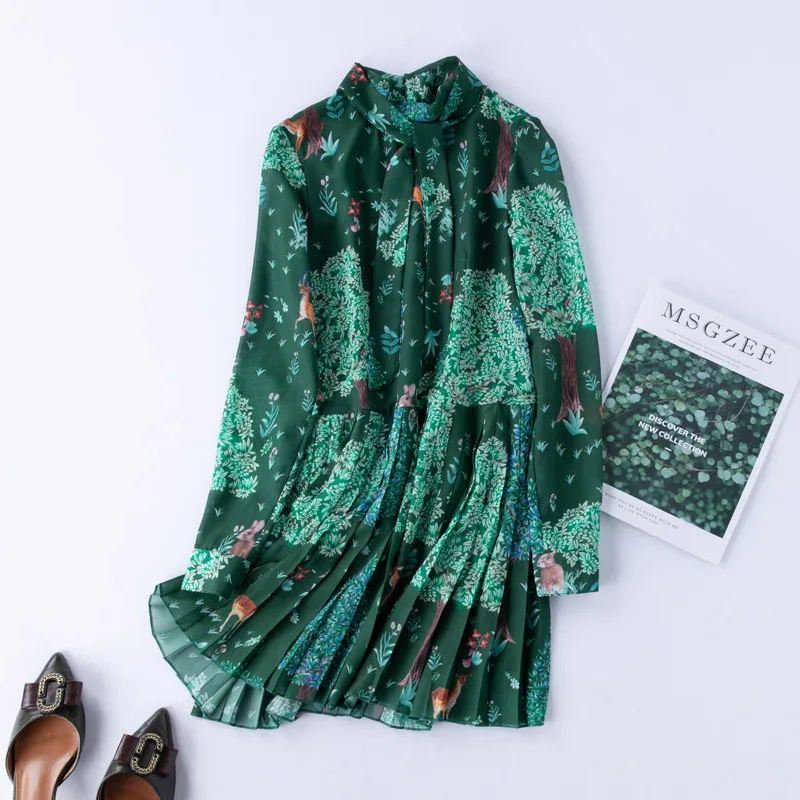 New Runway Women's Blazers With Chiffon Dress Printed Aline Bow Dresses Female Office Wear Jackets Sashes 2 Pieces Suits Outfits