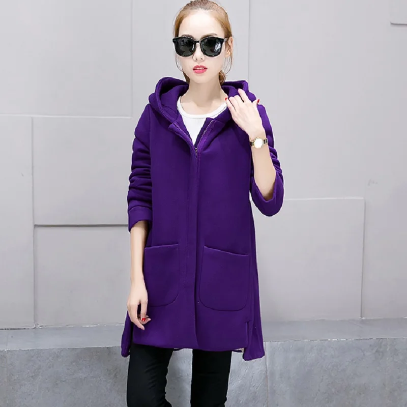 Корейский стиль толстовки с капюшоном женская одежда желтый плюс размер модное длинное пальто уличная осенне-зимняя одежда винтажная толстовка кофта теплая милые толстовки - Цвет: Purple