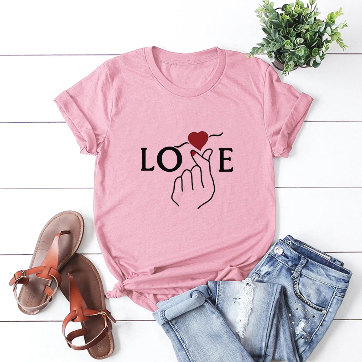 

Lovers t-shirt women with super heart-like patterns 2021 summer women's Harajuku love t-shirt women 100% cotton t-shirt women
