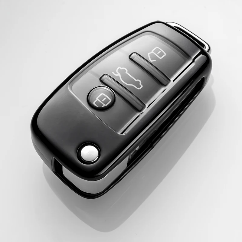 For Audi A3 A4 A6 A8 TTCar key case Fob Protective Chrome TPU Car Key Case Remote Bag Holder Cover Shell Protector