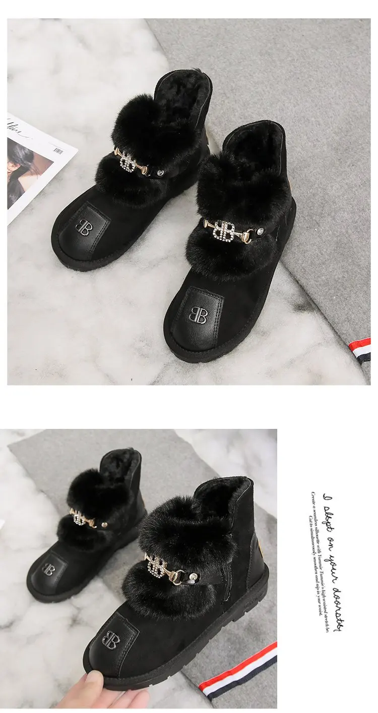 Зимние теплые женские ботильоны; Bottine; Плюшевые ботинки на плоской подошве с меховым воротником; повседневная обувь; mujer; ботиночки; Botas; C204