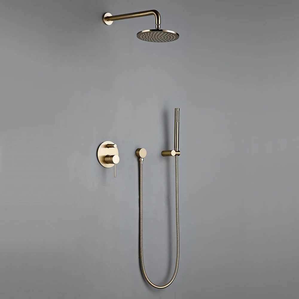 Shower Head Shower Set Shower System Wall Mount Bathroom Set Bath Faucet Brass Diverter Mixer Tap Brushed Gold With RainFall Head And Hand Held 8-12