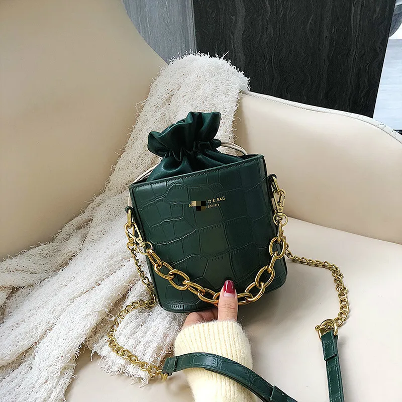 [BXX] сумка-мешок из крокодиловой кожи для женщин модные сумки через плечо на шнурке сумка через плечо из искусственной кожи сумки и кошельки HI845 - Цвет: dark green