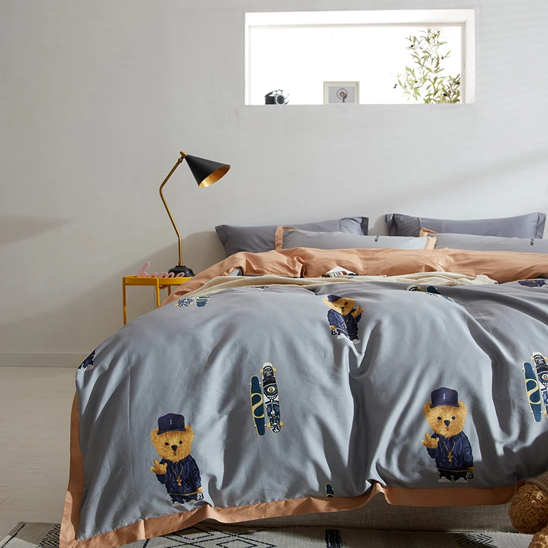 Постельное белье из египетского хлопка king size 4 шт. 60s атласные кроватные простыни темно-зелеными листьями постельные принадлежности набор пододеяльников в европейском стиле двойной постельное белье