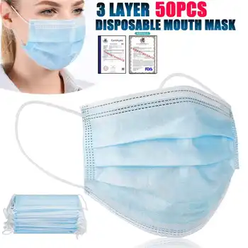 

50/100/150pcs Disposable Face Mask 3 Layers Anti-Dust Face Masks Virus Prevention Safety Mask Anti-pollution