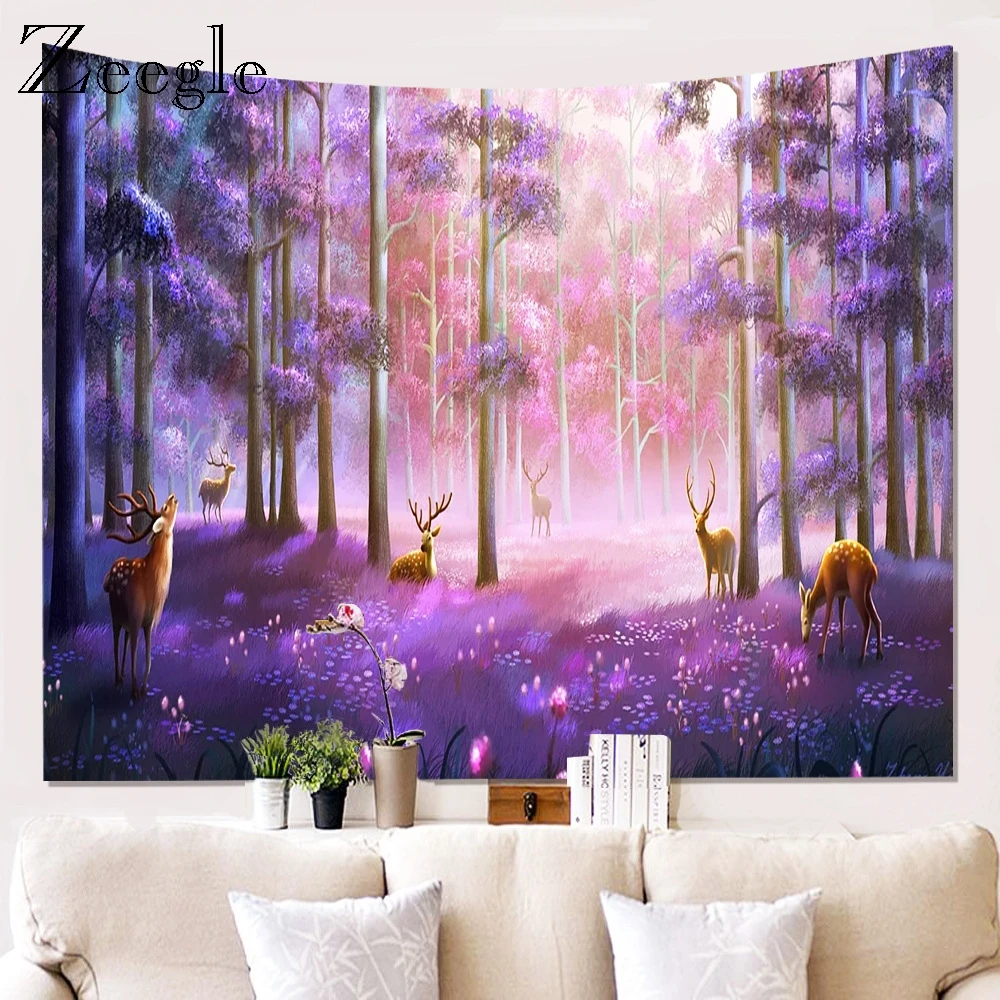 Zeegle Elk Wall Tapestry Polyester Waterproof Living Room Moder Decorations for Home Washable Bedside | Дом и сад