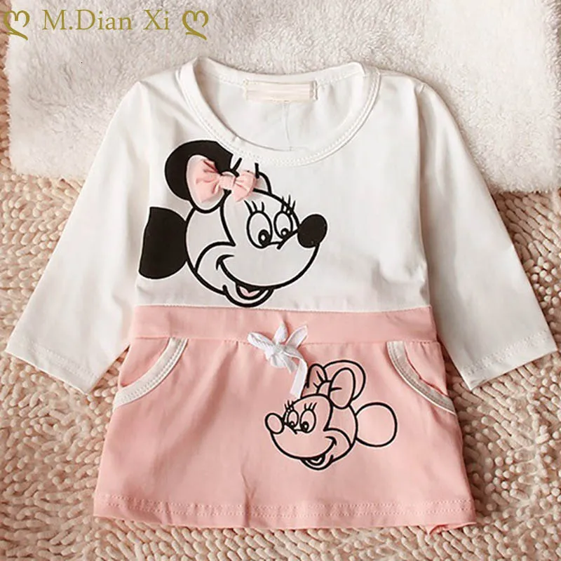 Платье для девочек Осенняя детская одежда новое милое платье с круглым вырезом для девочек платье Минни с длинными рукавами для маленьких девочек рождественское платье