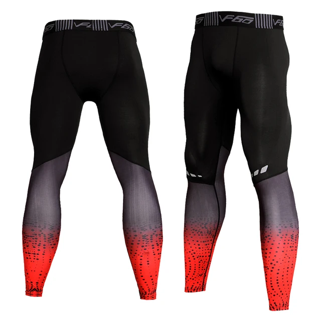 Quick-drying Men Running Tights Pants Compression Print Basketball Training Leggings Elastic Gym Clothing Men Workout Sportswear red