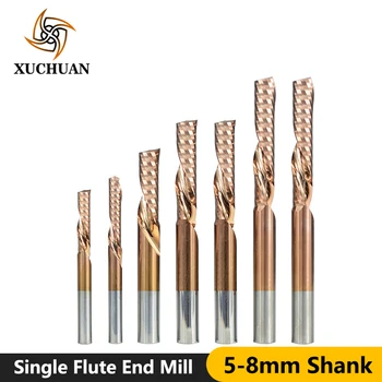 

Single Flute End Mill CNC Router Bit TiN Coated Left Hand 5-8mm Shank For Metal Tool Carbide End Mill 1 Flute Spiral Mill Cutter